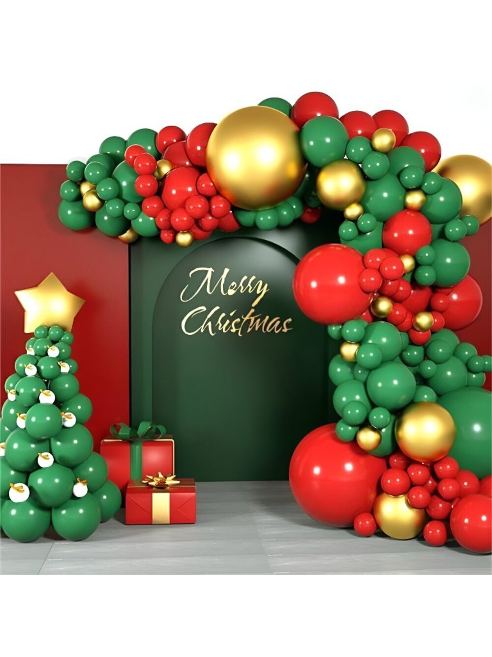 Christmas Balloons Garland Arch Kit Tree 200PCS Red Green Metallic Golden White